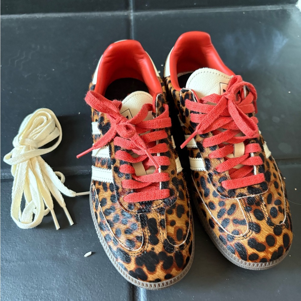 adidas trendy Leopard Print Sneakers with Red Laces +white ones